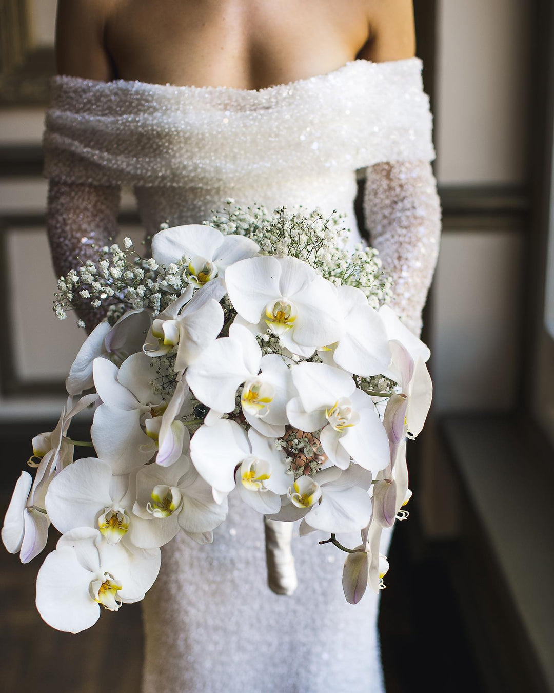2-in-1 Pearled Shining Long Sleeve Bling Sequined Off-The-Shoulder Full Sleeves Detachable Train Mermaid Wedding Gown