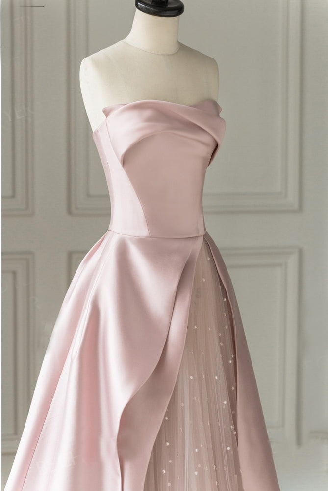 ADELE<br>Sleeveless A-Line Satin Tiered Backless Court Train Bridal Gown