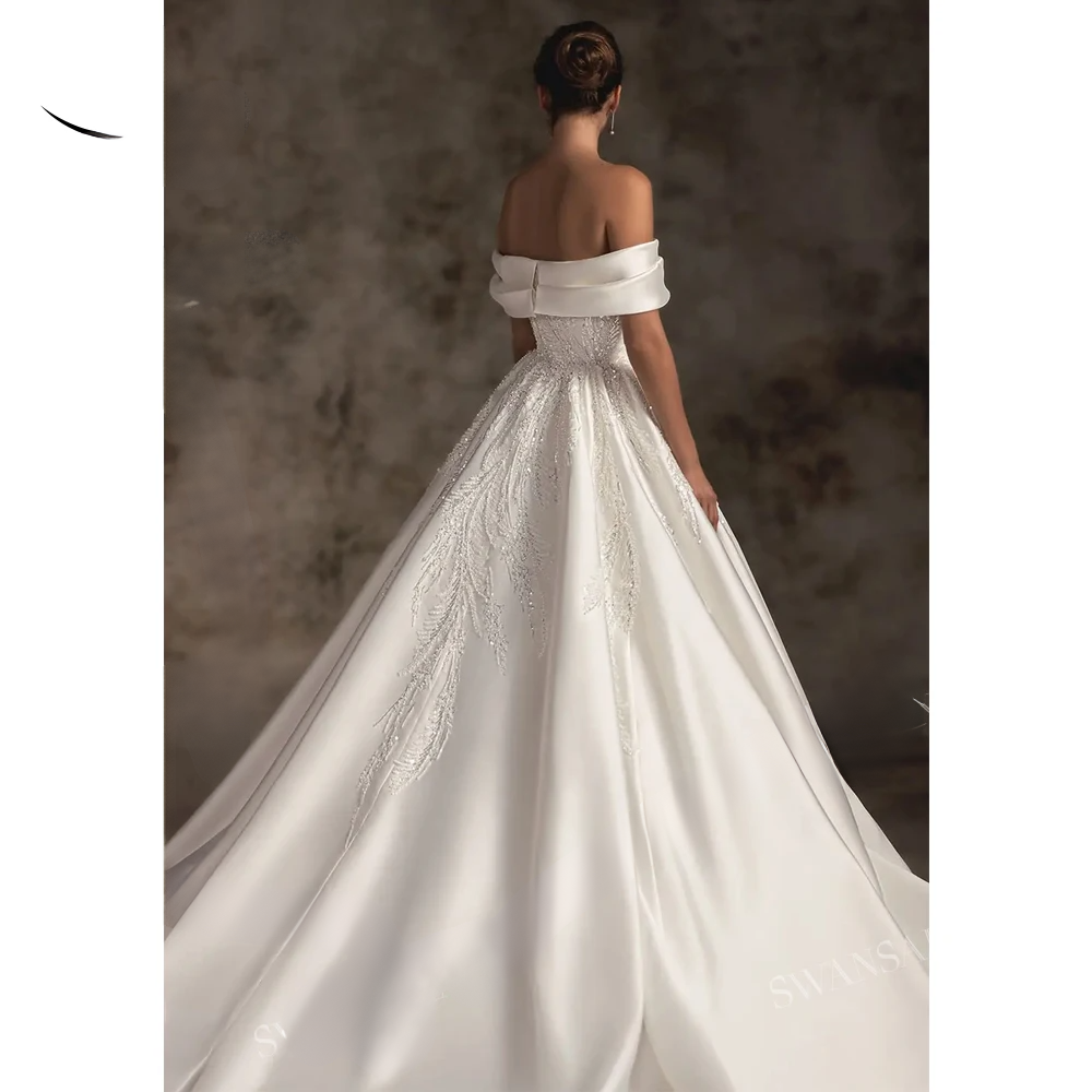 ALIÉNOR<br>Off-the-Shoulder Satin Beaded A-Line Court Train Princess Bridal Gown