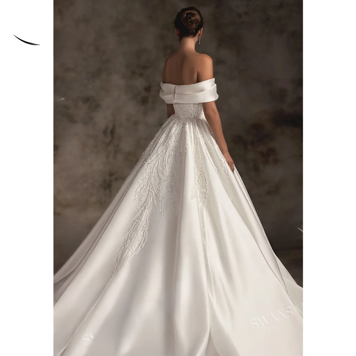 ALIÉNOR<br>Off-the-Shoulder Satin Beaded A-Line Court Train Princess Bridal Gown