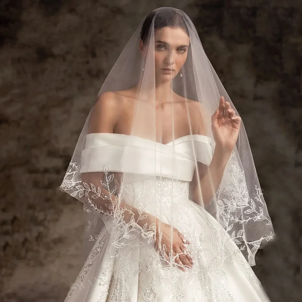 ALIÉNOR<br>Off-the-Shoulder Satin Beaded A-Line Court Train Princess Bridal Gown