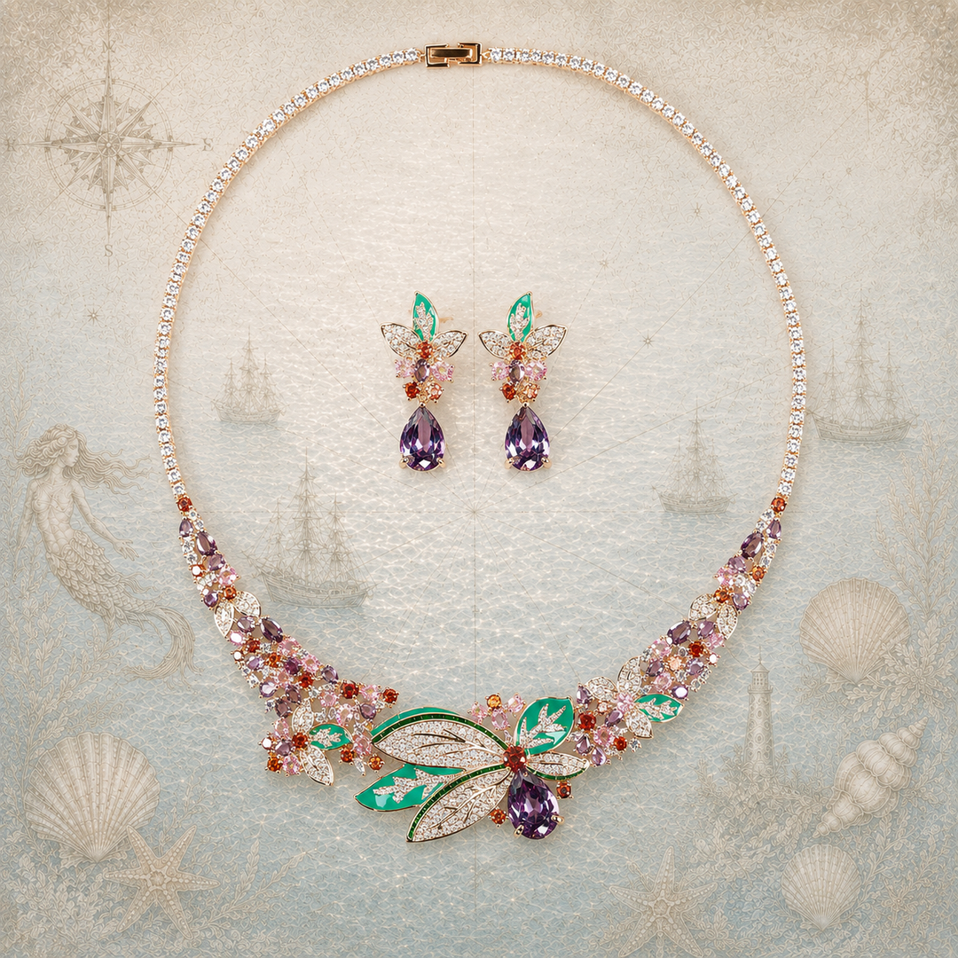 Fleur de Rêve™ – Rhodium-Plated Cubic Zirconia Three-Dimensional Flower Jewelry Set