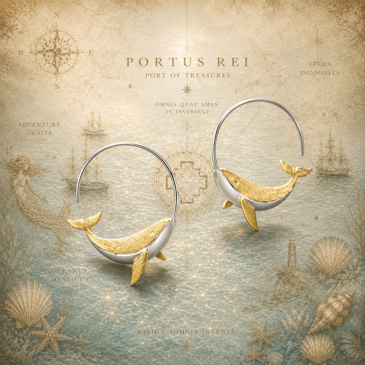 Azure Leviathan Silver Hoop Earrings™ - 18K Gold Whale Earrings with Genuine 925 Sterling Silver Hoops