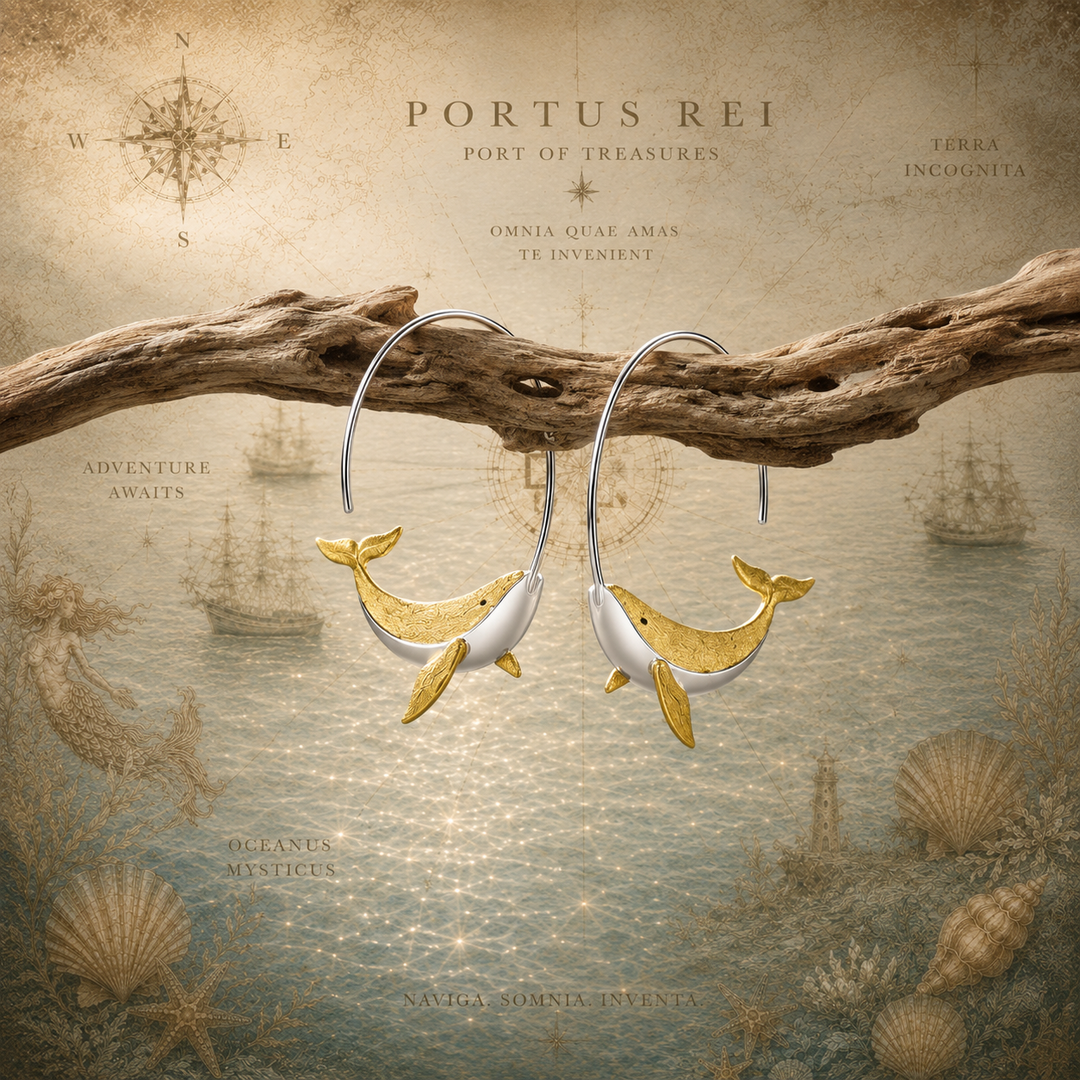 Azure Leviathan Silver Hoop Earrings™ - 18K Gold Whale Earrings with Genuine 925 Sterling Silver Hoops