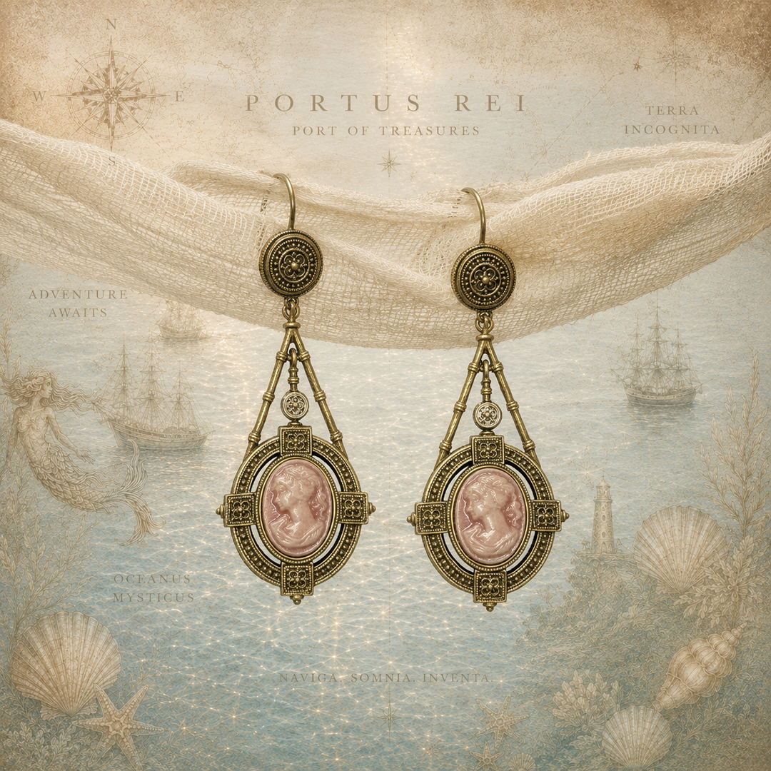 La Parisienne™ – Vintage Pink Cameo Enamel Drop Earrings