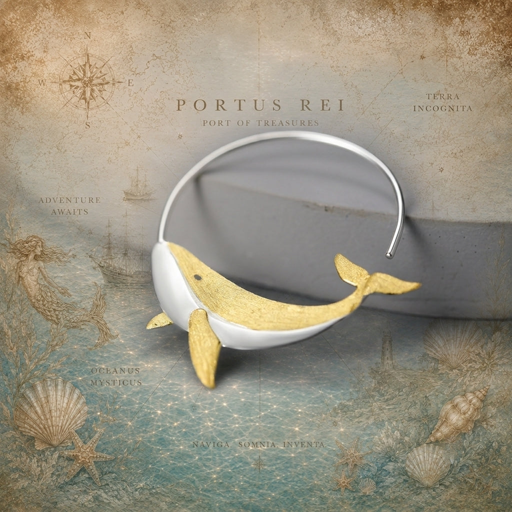 Azure Leviathan Silver Hoop Earrings™ - 18K Gold Whale Earrings with Genuine 925 Sterling Silver Hoops