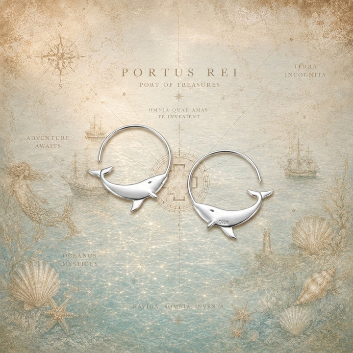 Azure Leviathan Silver Hoop Earrings™ - 18K Gold Whale Earrings with Genuine 925 Sterling Silver Hoops