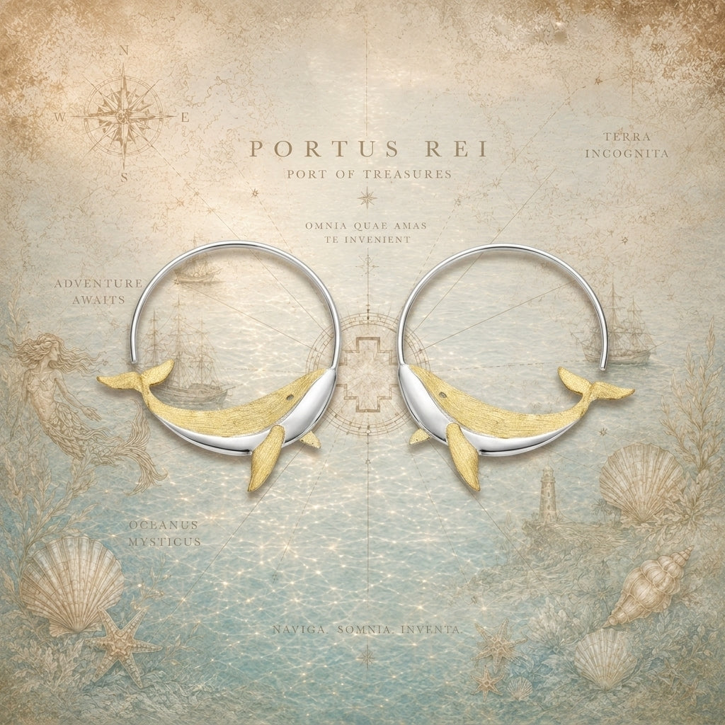 Azure Leviathan Silver Hoop Earrings™ - 18K Gold Whale Earrings with Genuine 925 Sterling Silver Hoops