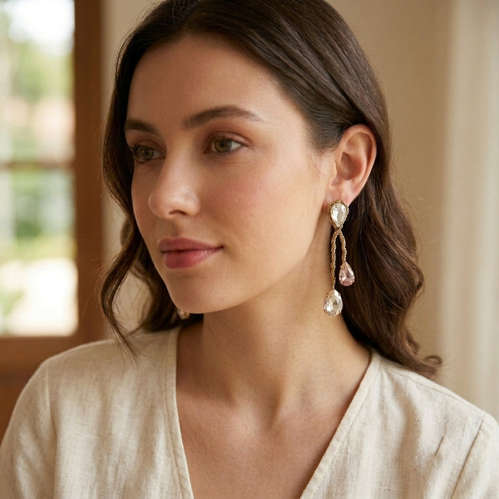 Celestial Vine Gold-Plated Crystal Drop Earrings™ - Delicate Golden Vines Adorned with Shimmering Crystal Droplets That Capture the Beauty of Nature in Every Graceful Movement