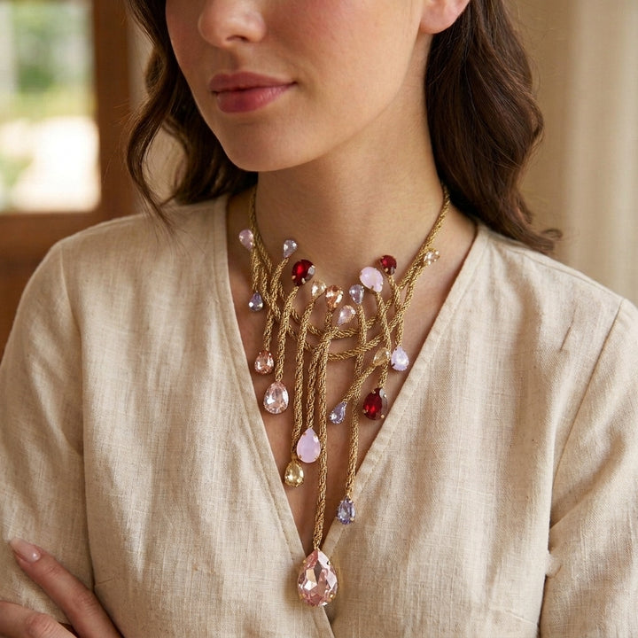 Celestial Vine Crystal Jewelry Set™ - A Graceful Symphony of Golden Vines, Shimmering Crystal Droplets, and Timeless Romance.