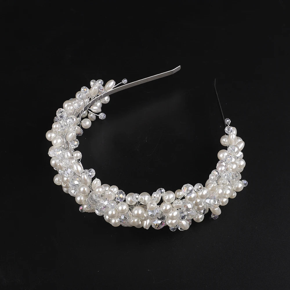 HANDMADE BRIDAL HEADBAND<br>Pearl Crystal Alloy Silver Wire Headwear Bridal Tiara