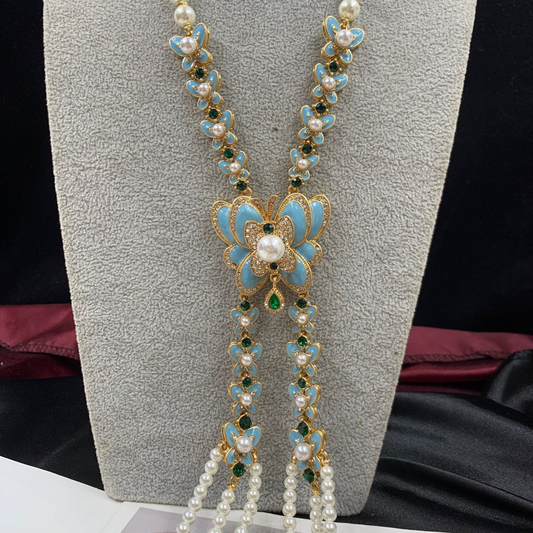 Chrysalis Dream™ – Vintage Blue Butterfly &amp; Glass Pearl Enamel Jewelry Set
