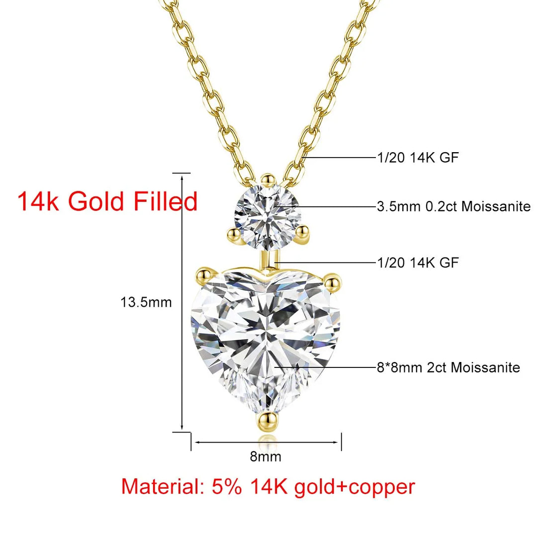 Étoile du Cœur™ – 14K Gold Filled 2 Carat Heart Moissanite Pendant Necklace - Timeless Romance in Everyday Luxury