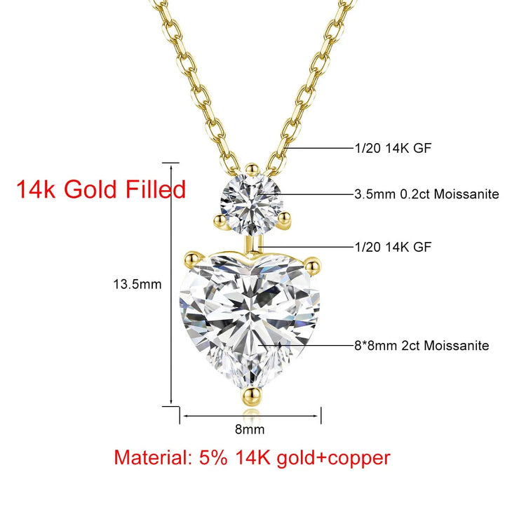 Étoile du Cœur™ – 14K Gold Filled 2 Carat Heart Moissanite Pendant Necklace - Timeless Romance in Everyday Luxury
