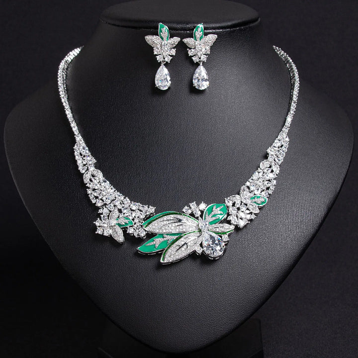 Fleur de Rêve™ – Rhodium-Plated Cubic Zirconia Three-Dimensional Flower Jewelry Set