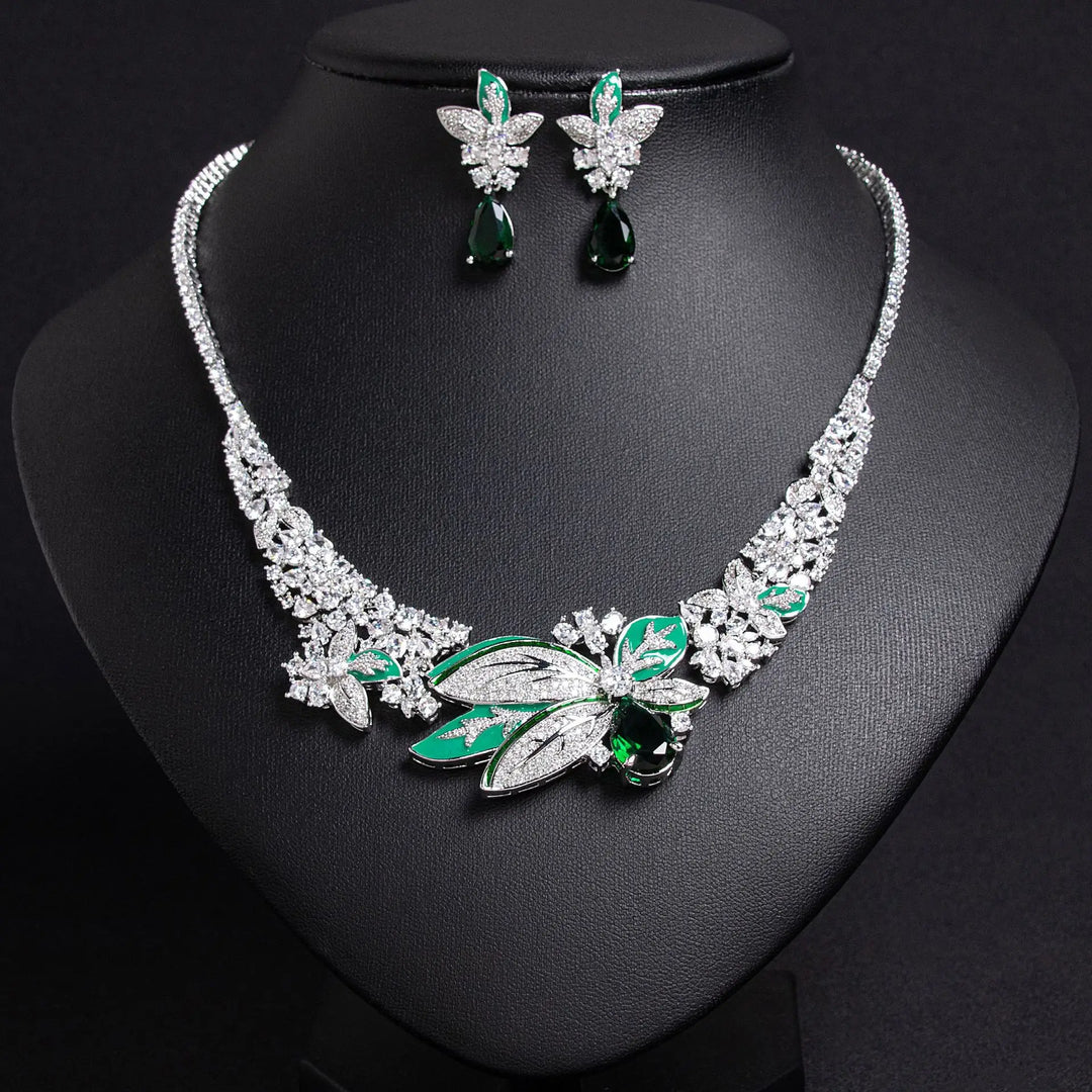 Fleur de Rêve™ – Rhodium-Plated Cubic Zirconia Three-Dimensional Flower Jewelry Set