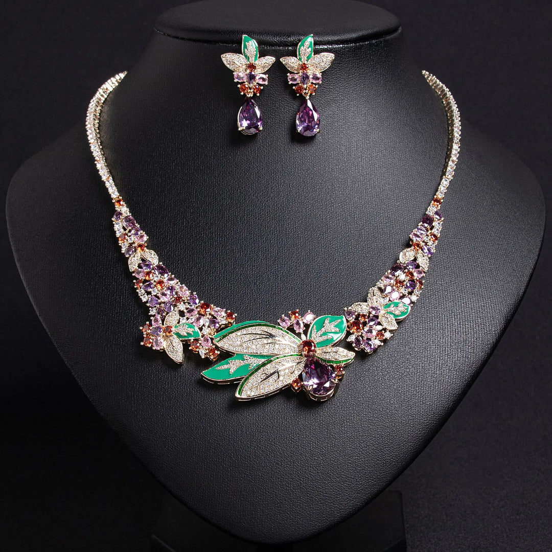Fleur de Rêve™ – Rhodium-Plated Cubic Zirconia Three-Dimensional Flower Jewelry Set