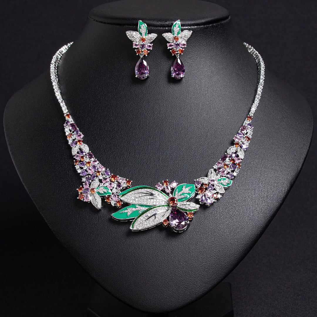 Fleur de Rêve™ – Rhodium-Plated Cubic Zirconia Three-Dimensional Flower Jewelry Set