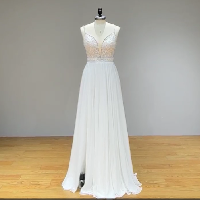 Final Sale Chiffon Lace Boho Spaghetti Straps Wedding Gown