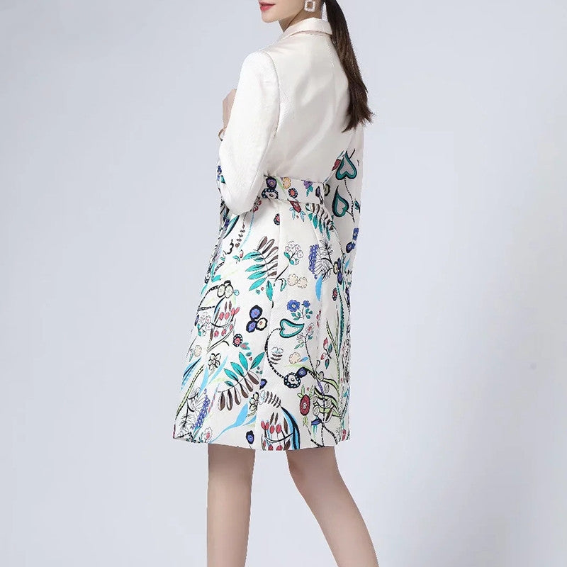 A STROLL DOWN THE CHAMPS ELYSEES<br>Elegant Flower Print Long Sleeves Single-Breasted Long Trench Coat