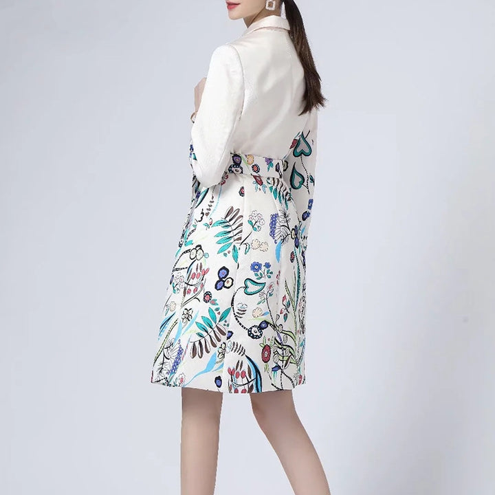 A STROLL DOWN THE CHAMPS ELYSEES<br>Elegant Flower Print Long Sleeves Single-Breasted Long Trench Coat