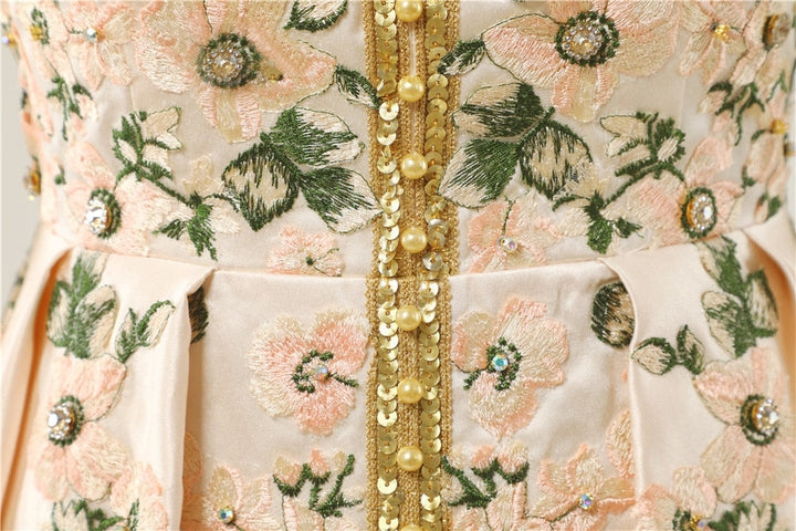 AMAL<br>Oriental Caftan Style Satin A Line Long Train Wedding Gown