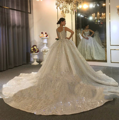 Oriental Luxury Heavily Beaded Sparkly Train Wedding Gown