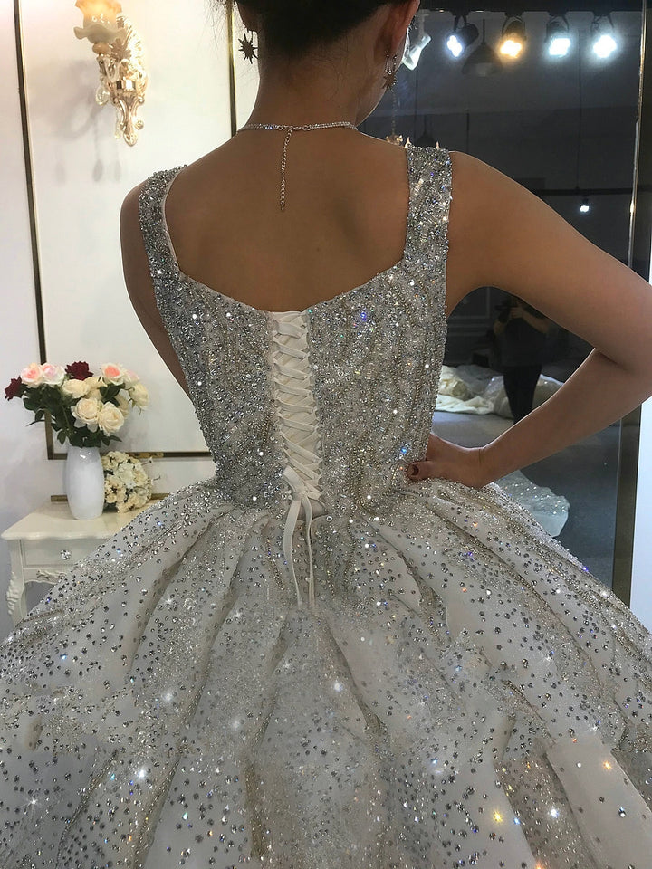 Oriental Luxury Heavily Beaded Sparkly Train Wedding Gown