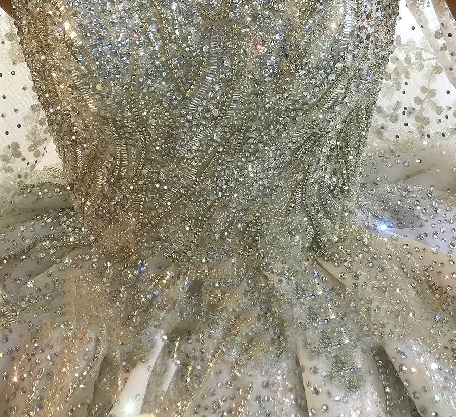 Oriental Luxury Heavily Beaded Sparkly Train Wedding Gown