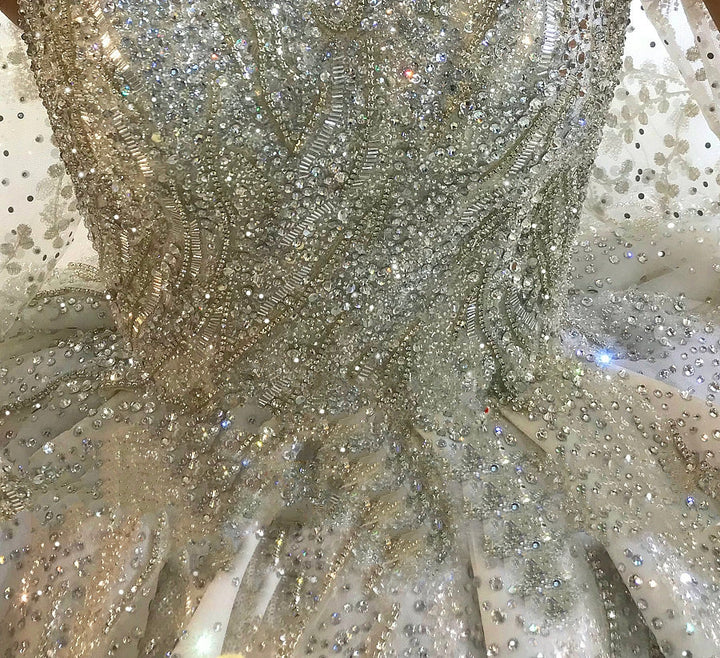 Oriental Luxury Heavily Beaded Sparkly Train Wedding Gown