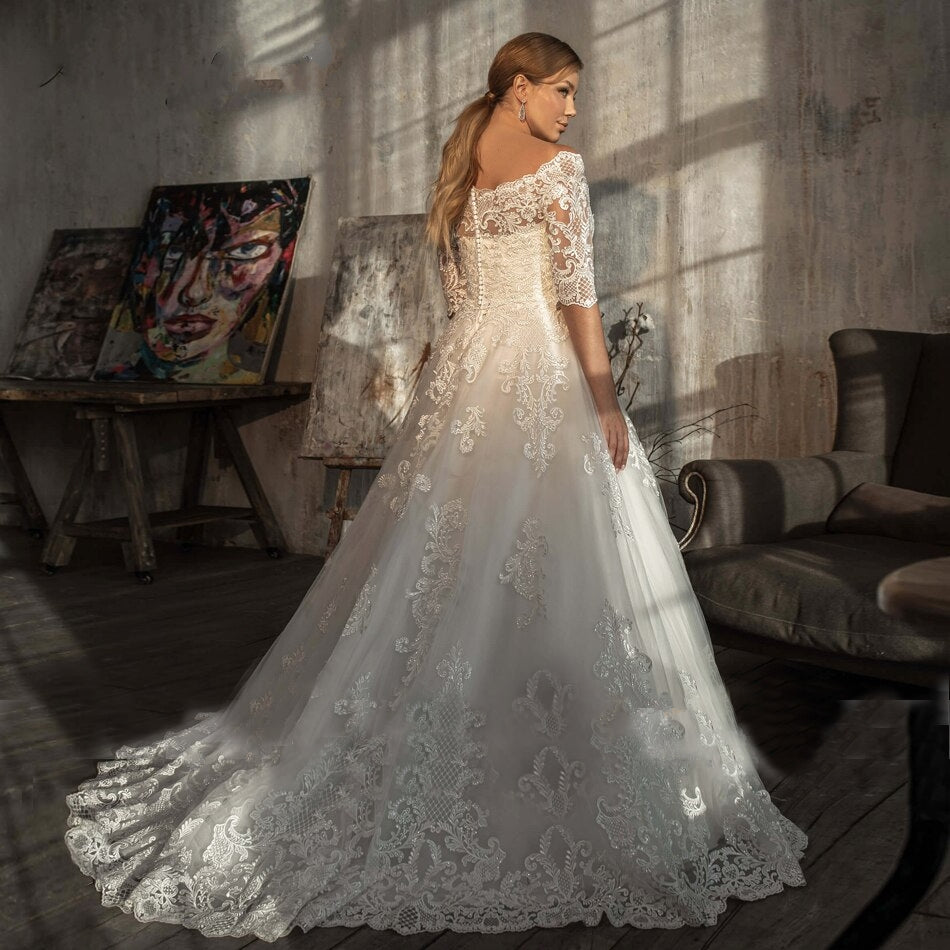 ANAÏS<br>2-in-1 Plus Size Classy Strapless  A-Line Appliques Lace-Up Wedding Dress With Long Sleeve Bolero