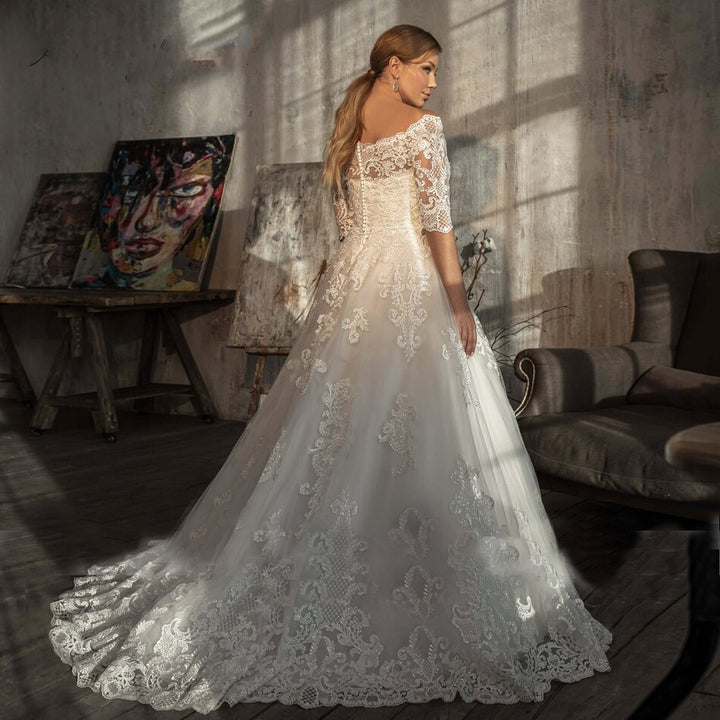 ANAÏS<br>2-in-1 Plus Size Classy Strapless  A-Line Appliques Lace-Up Wedding Dress With Long Sleeve Bolero