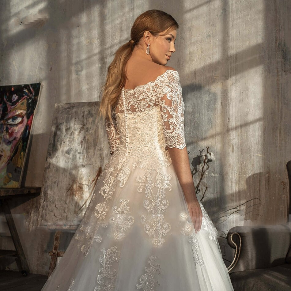 ANAÏS<br>2-in-1 Plus Size Classy Strapless  A-Line Appliques Lace-Up Wedding Dress With Long Sleeve Bolero