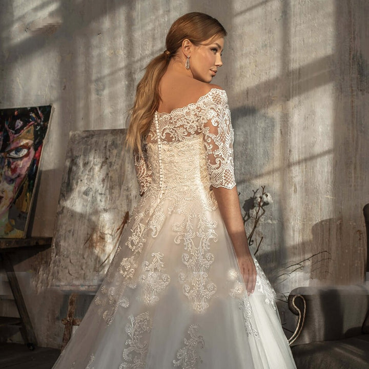ANAÏS<br>2-in-1 Plus Size Classy Strapless  A-Line Appliques Lace-Up Wedding Dress With Long Sleeve Bolero