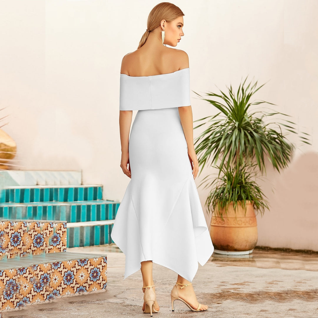 CLOTILDE<br>White Off-The-Shoulder Bandage Bodycon Dress
