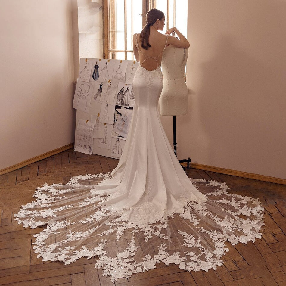 DARLEEN<br>Mermaid Satin Classy Beaded Sweetheart Neckline Embroidered Lace Backless Spaghetti Straps Bridal Gown