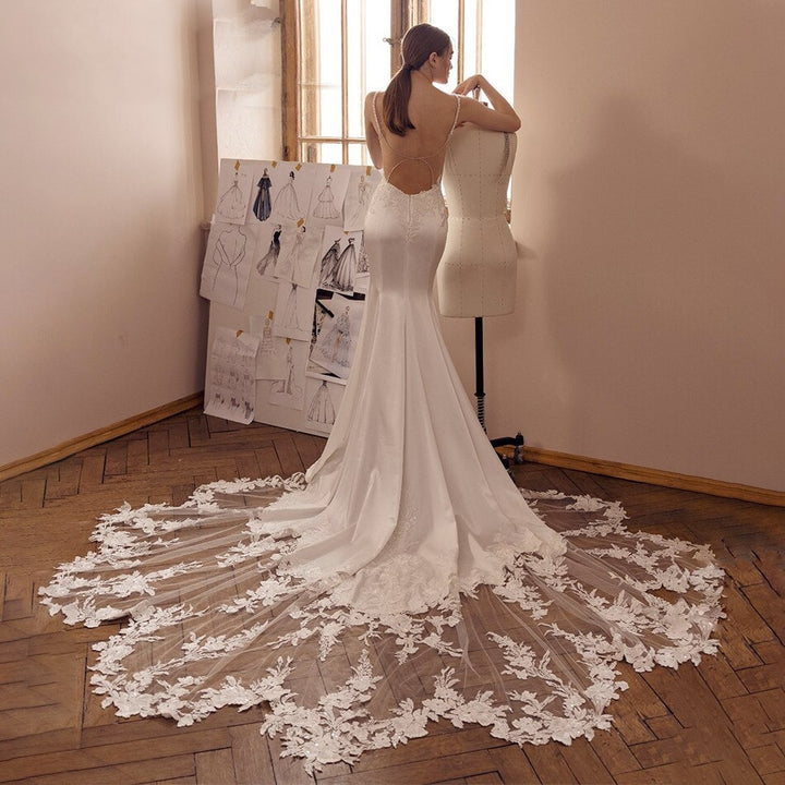 DARLEEN<br>Mermaid Satin Classy Beaded Sweetheart Neckline Embroidered Lace Backless Spaghetti Straps Bridal Gown