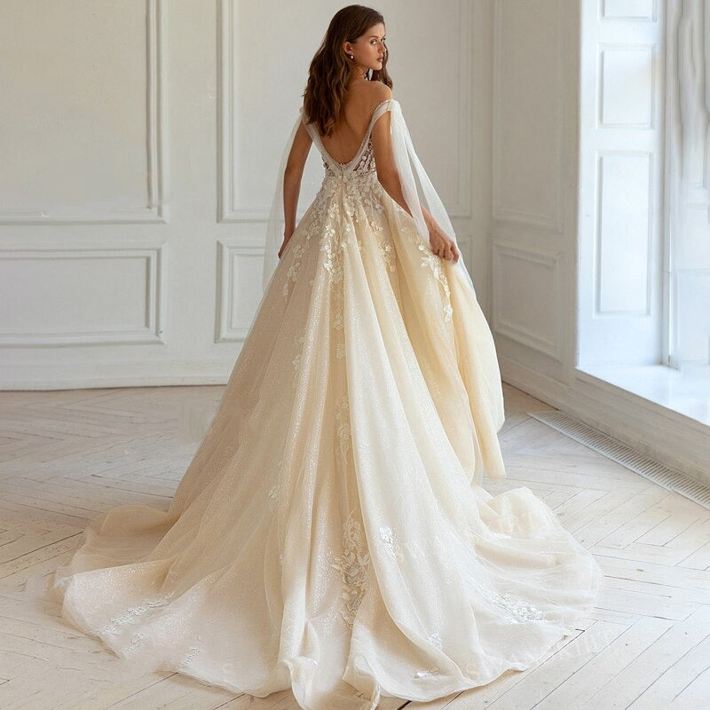 Romantic Sleeveless Appliqué Open Back A-Line Wedding Gown