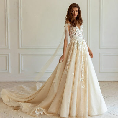 Romantic Sleeveless Appliqué Open Back A-Line Wedding Gown