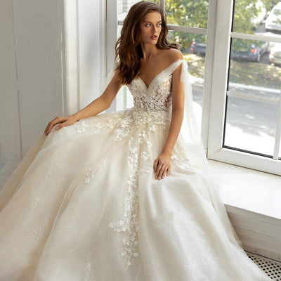 Romantic Sleeveless Appliqué Open Back A-Line Wedding Gown