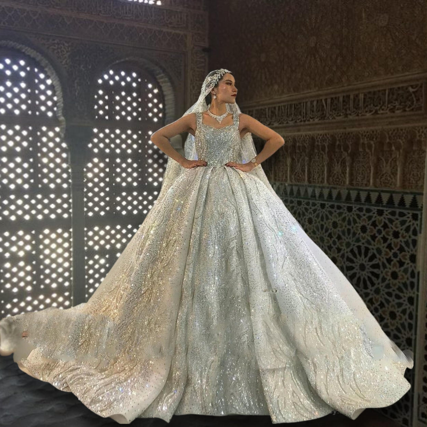 HANNELI<br>Oriental Luxury Heavily Beaded Sparkly Train Wedding Gown