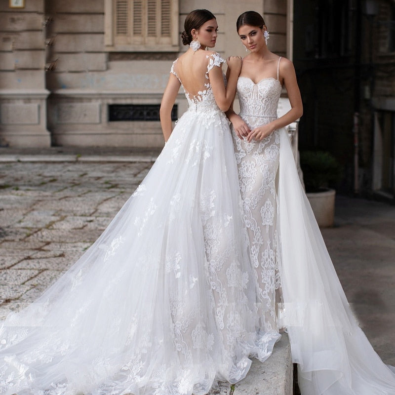 Sweetheart Neckline 2 in 1 Detachable Train Mermaid Appliqué Bridal Gown