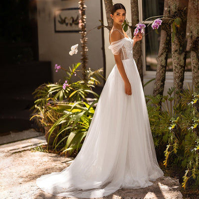JOANNE<br>Off-the-Shoulder Beaded A-Line Sweep Train Bridal Gown
