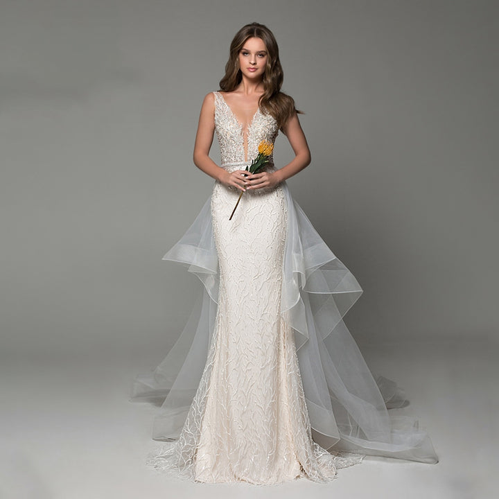 JULIETTE<br>Detachable Train 2 In 1 Mermaid Shimmering Beaded V-Neck Backless Sleeveless Bridal Gown