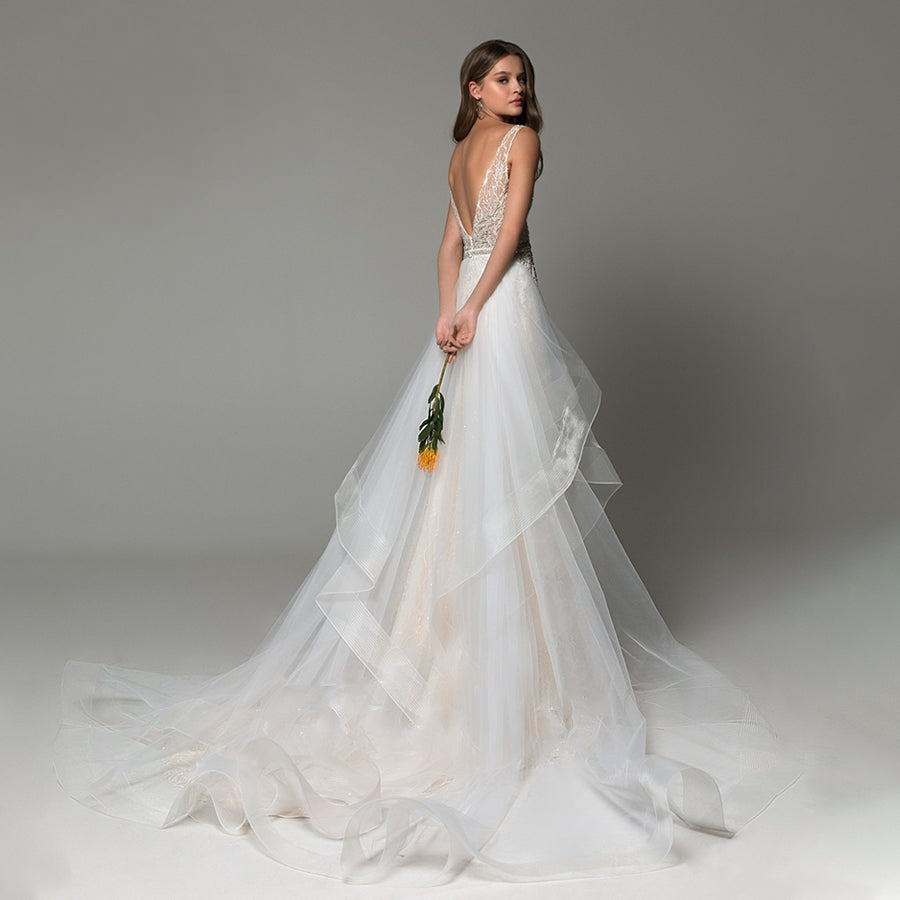 JULIETTE<br>Detachable Train 2 In 1 Mermaid Shimmering Beaded V-Neck Backless Sleeveless Bridal Gown