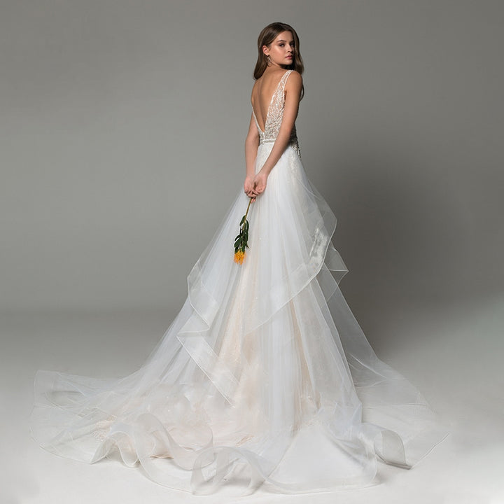 JULIETTE<br>Detachable Train 2 In 1 Mermaid Shimmering Beaded V-Neck Backless Sleeveless Bridal Gown