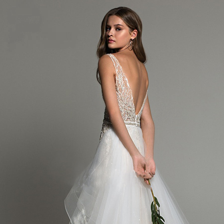 JULIETTE<br>Detachable Train 2 In 1 Mermaid Shimmering Beaded V-Neck Backless Sleeveless Bridal Gown