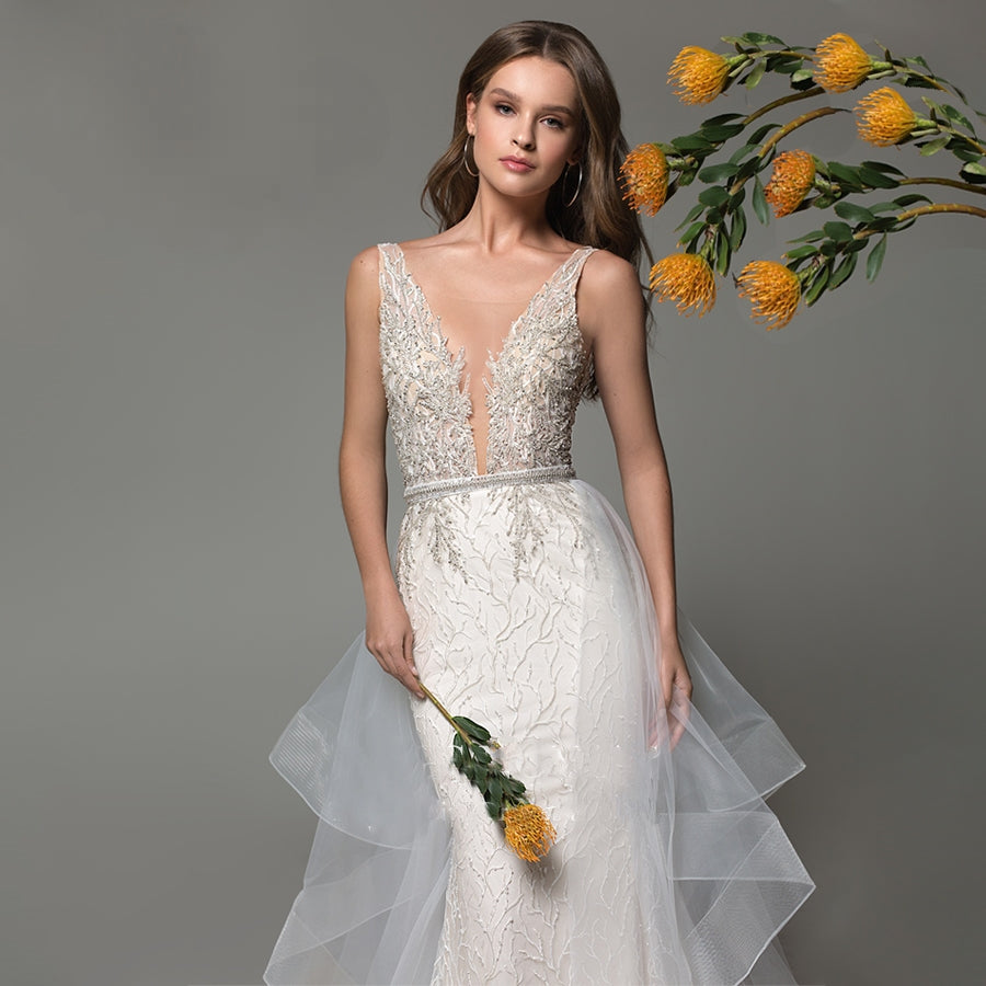 JULIETTE<br>Detachable Train 2 In 1 Mermaid Shimmering Beaded V-Neck Backless Sleeveless Bridal Gown
