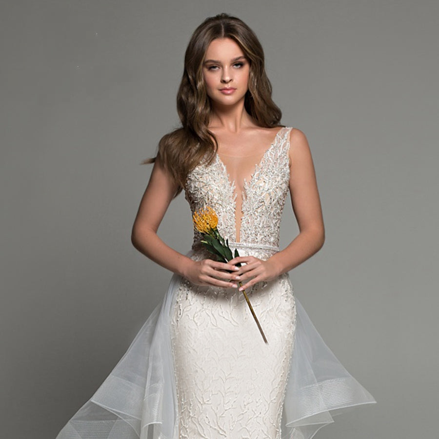 JULIETTE<br>Detachable Train 2 In 1 Mermaid Shimmering Beaded V-Neck Backless Sleeveless Bridal Gown