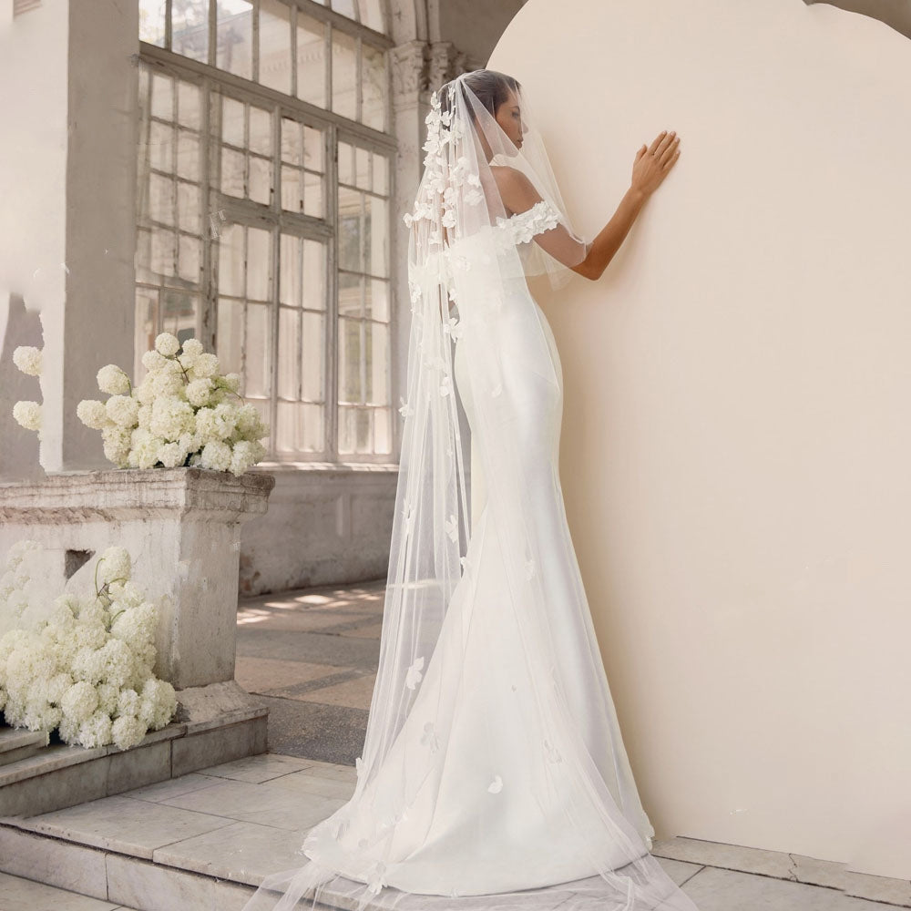 LAVINIA<br>Off-The-Shoulder Satin 2 In 1 Detachable Train Bridal Gown